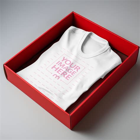 Folded T Shirt Mockup Generator Inside A Red Box Mediamodifier