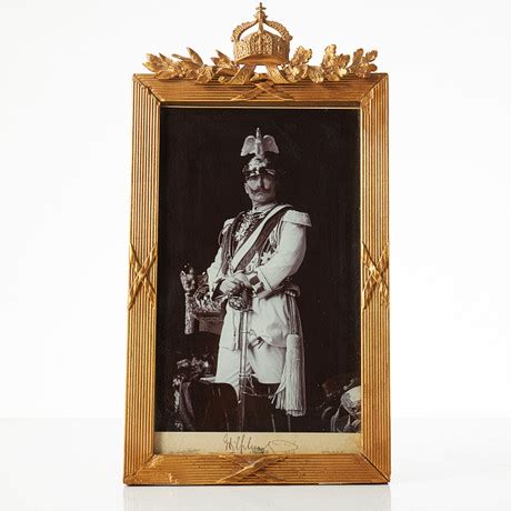 Inramat Fotografi Kejsar Wilhelm Ii I Preussisk Uniform Signerad Och