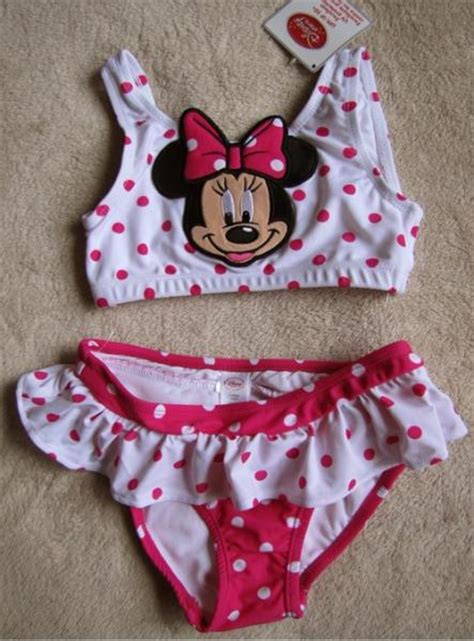 Disney Store Minnie Mouse Face 2pc Swimsuit Swim Bathing Suit Bikini