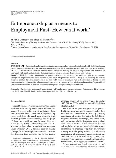 Pdf Entrepreneurship As A Means To Employment First How Can It Work