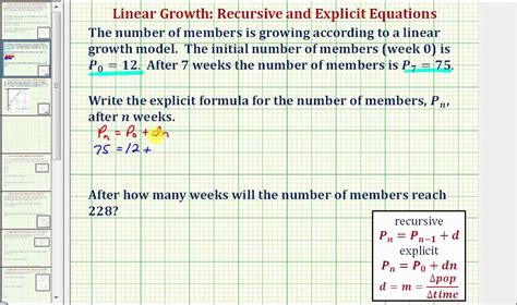 Ex Write An Explicit Equation To Model Linear Growth Youtube