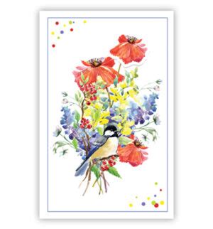 Vogel Bij Boeket Bloemen PrimeurCards