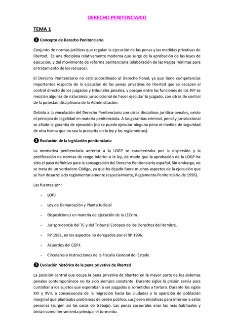 Derecho Penitenciario Resumen Derecho Penitenciario Tema Concepto