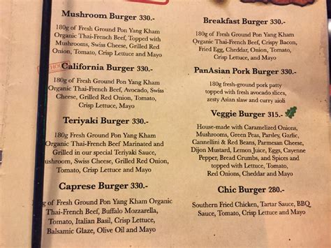 Menu at Firehouse restaurant, Bangkok