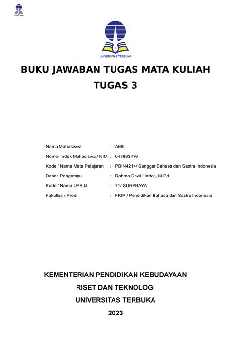 Jawaban Tugas Mata Kuliah Soal Pbin Tugas Buku Jawaban Tugas