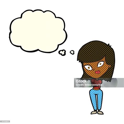 Cartoon Confused Woman With Thought Bubble Stock Illustration