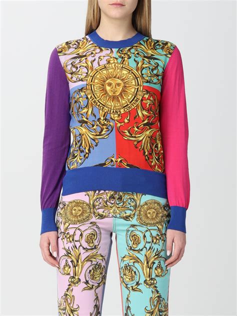 Versace Jeans Couture Sweatshirt With Baroque Print Blue Versace Jeans Couture Sweater