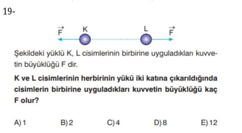 19 D I ve II K Şekildeki yüklü K L cisimlerinin birbirine