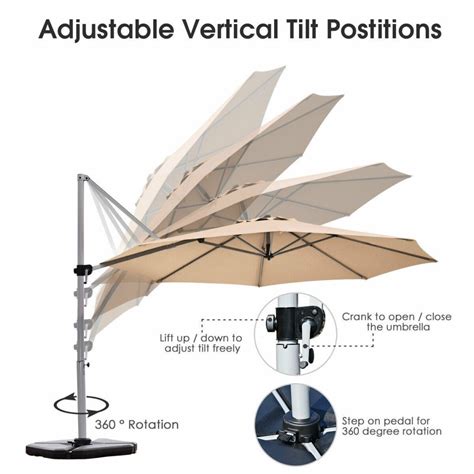 11ft Offset Cantilever Umbrella 360° Rotation Aluminum Tilt