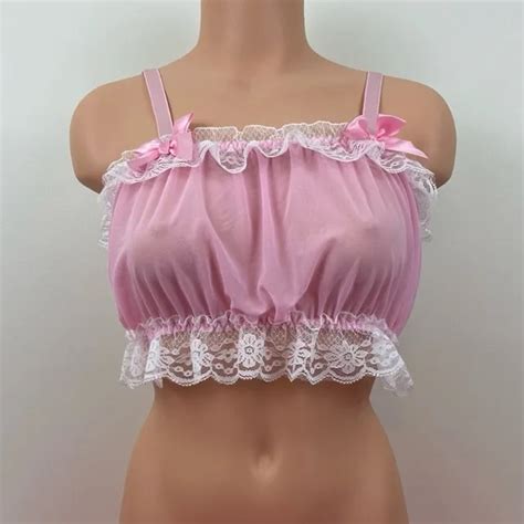 Vintage S Y K Bralette Coquette Top Pink Babydoll Lace Ruffle Women