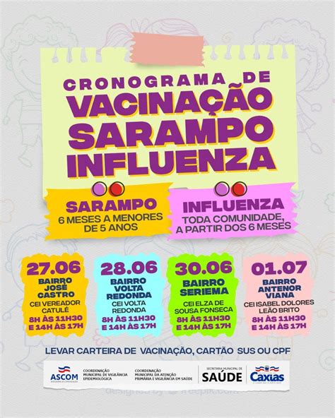 SAÚDE Confira o cronograma de vacinação contra o Sarampo e Influenza