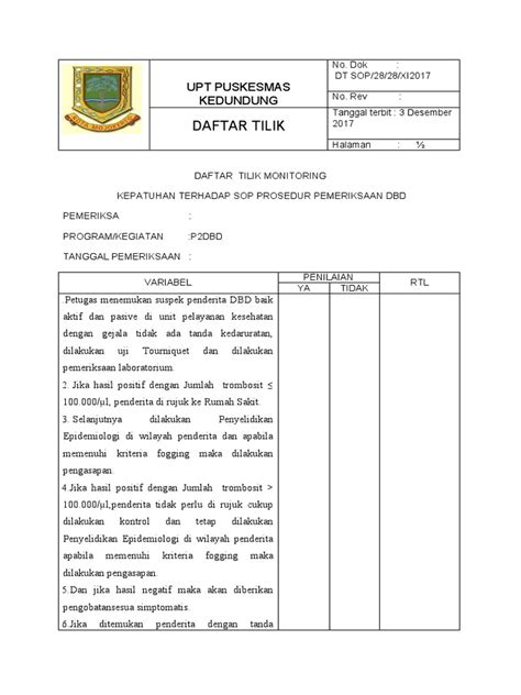 Daftar Tilik Prosedur Pemeriksaan Dbd Pdf