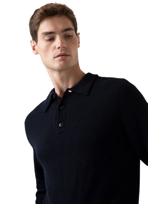 Sunspel Lambswool Polo Shirt Marine Follestad