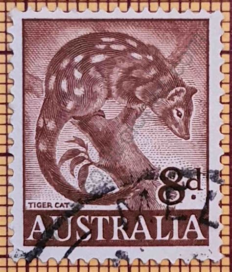 Sello Con Gato Tigre Australia Sellos Y Estampillas