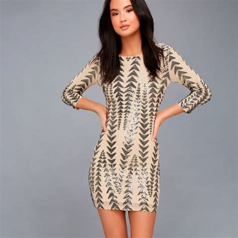 Lulus Dresses Shine On Me Nude And Gunmetal Sequin Bodycon Dress Poshmark
