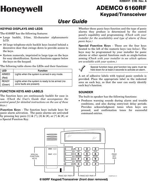 Honeywell Dl V Wireless Security Keypad User Manual