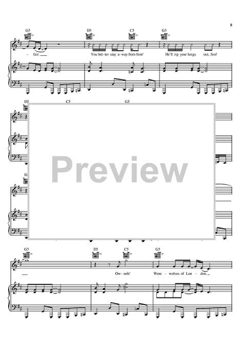 Werewolves Of London" Sheet Music by Warren Zevon for Piano/Vocal ...