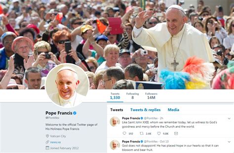 Pope Tops Million Followers On Twitter Million On Instagram