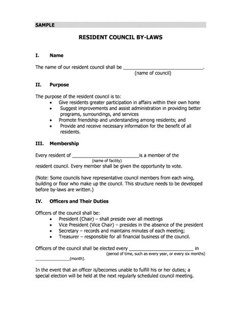 Fillable Online Sample Resident Council By Laws Consumer Voice Fax