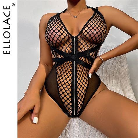 Jual PREORDER Bodysuit Tanpa Tali Terbuka Jaring Jaring Ellolace