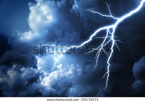 Lightning Strike On Cloudy Dark Sky Stock Photo Edit Now 296710571