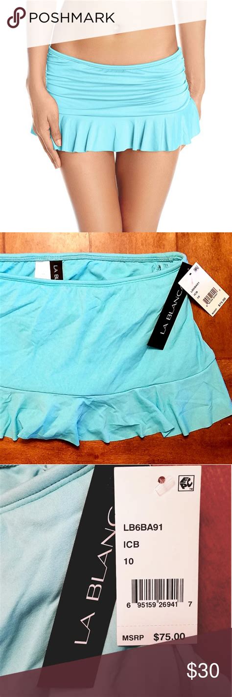 NEW La Blanca Ice Blue Skirted Ruffle Hipster Biki Swim Suit Bottoms La Blanca Hipster Bikini
