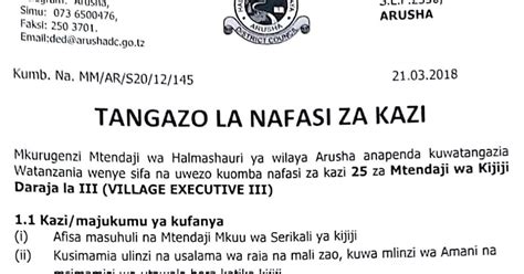 Ajira Arusha District 25 Vacancies Ajira Portal 2021 Nafasi Za Kazi