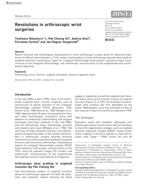 Pdf Revolutions In Arthroscopic Wrist Surgeries