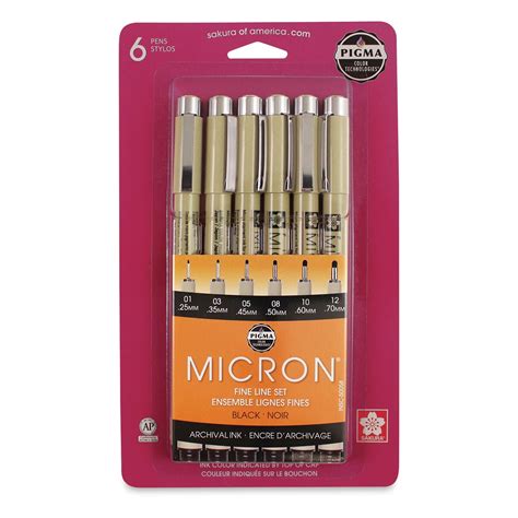 Sakura Pigma Micron Pens Set Of 6 Black Fine And Bold Assorted