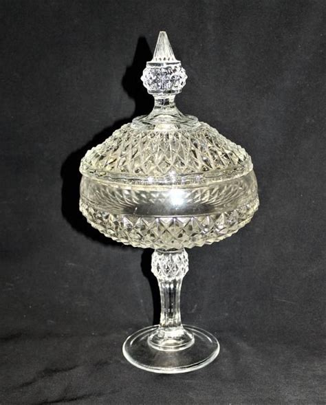 Vintage Indiana Glass Diamond Point Compote 12 1 2 Tall Crystal Clear