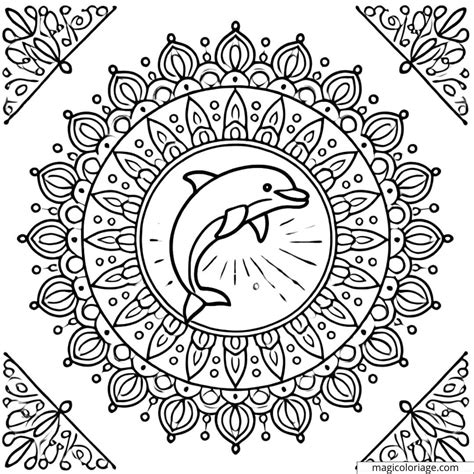 Coloriage dauphin mandala sur nageoires à imprimer gratuitement