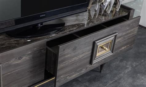 Casa Padrino Luxury Art Deco TV Cabinet Gray Black Brass 226 X 44 X