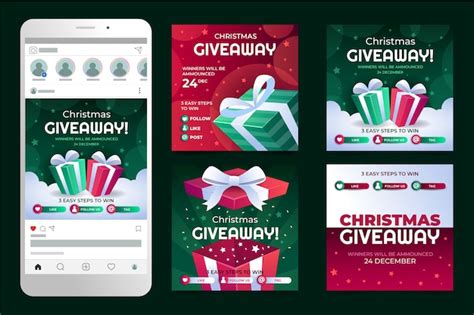 Premium Vector | Gradient christmas giveaway instagram posts collection