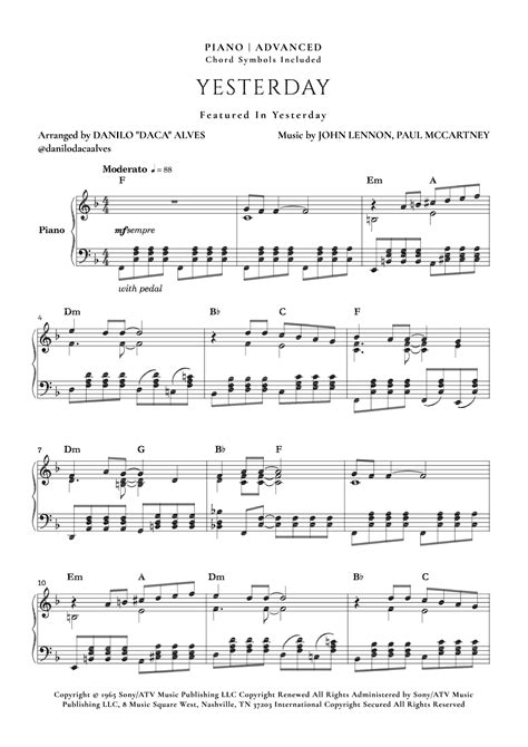 Yesterday Arr Danilo Daca Alves By The Beatles Sheet Music For