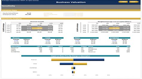 Excel Template DCF Sensitivity Business Valuation Model Excel