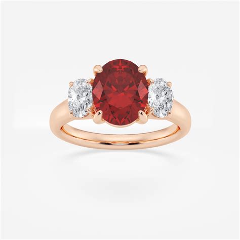 X Mm Oval Cut Created Ruby And Ctw Lab Grown Diamond Three Stone