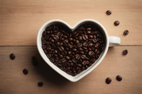 Premium AI Image Heart Shaped Coffee Beans Around Coffee Cup Ar C