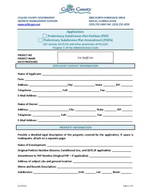 Fillable Online Application Preliminary Subdivision Plat Petition Psp