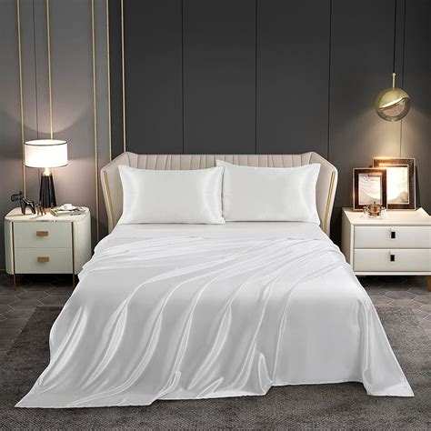 Pieces Satin Sheets Set Queen Size Luxury Silky Soft Satin Bed