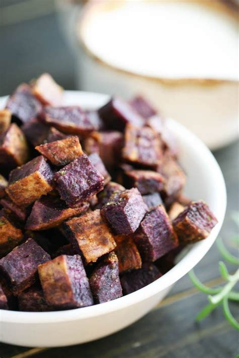 Roasted Purple Sweet Potatoes With Garlic Dipping Sauce Lady Lees Home