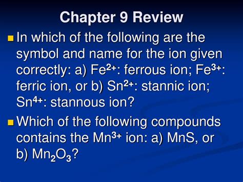 Chapter 9 Review “chemical Names And Formulas” Ppt Download