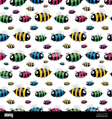 Colorful Bee Seamless Pattern Multicolor Cartoons Bee Vector