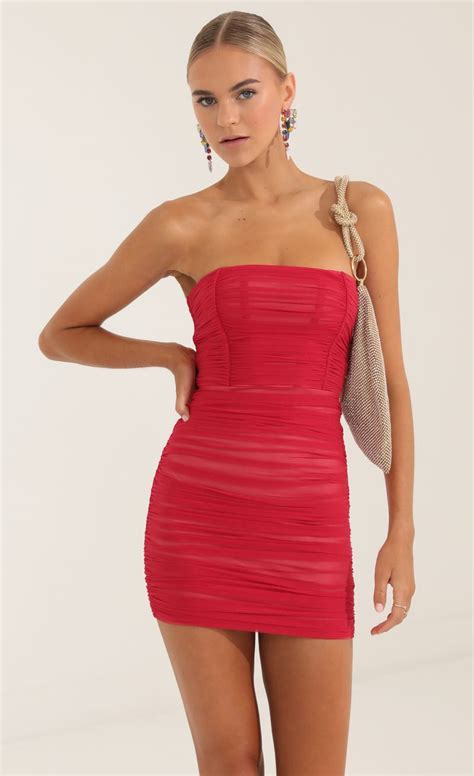 Edlyn Mesh Corset Bodycon Dress In Red Lucy In The Sky