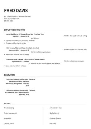 Mail Sorter Resume Sample Tips Online Resume Builder