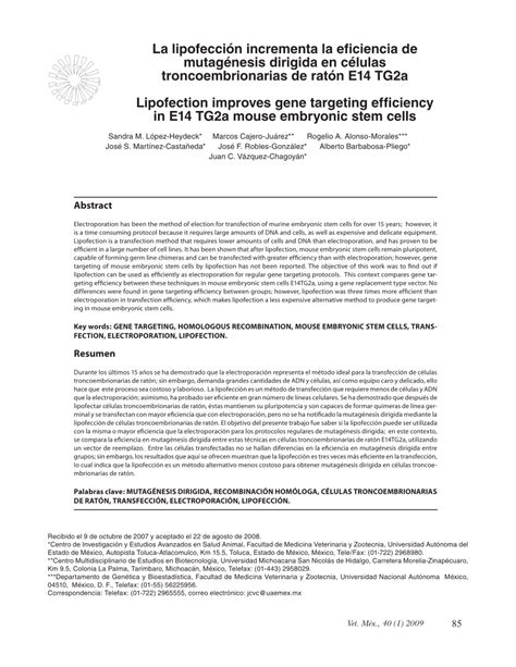 PDF Lipofection Improves Gene Targeting Efficiency In E14 TG2a Mouse