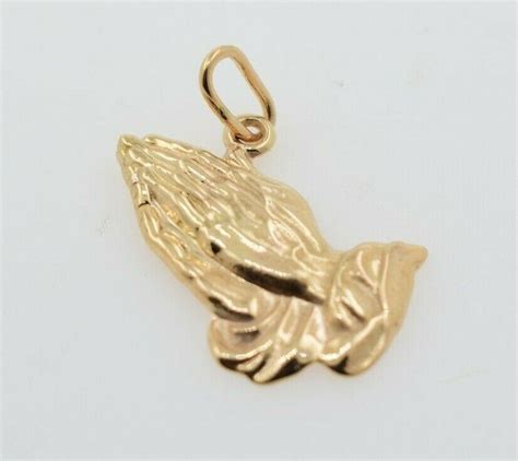 K Yellow Gold Praying Hands Pendant Gem