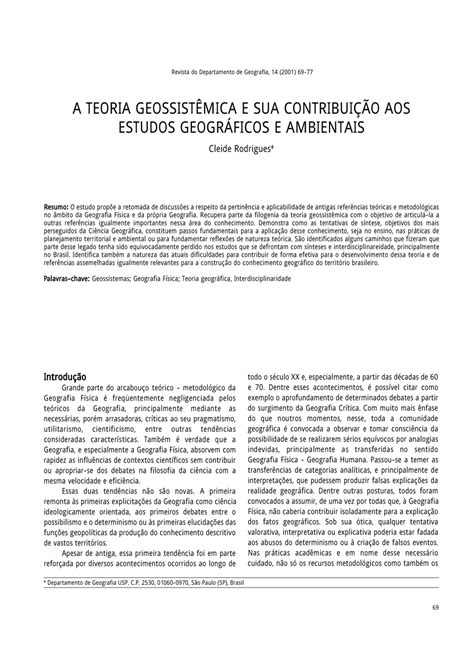 Pdf A Teoria Geossistêmica E Sua Contribuição Aos Estudos Geográficos