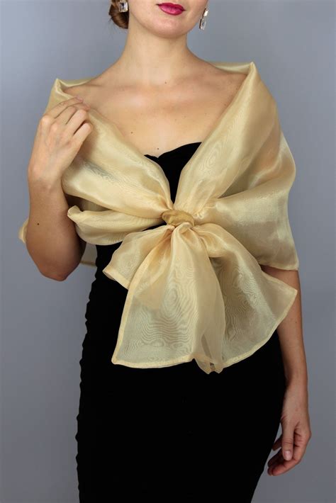 2 Sided Golden Organza Wrap Shawl Gold Color Evening Wear Wedding Shrug