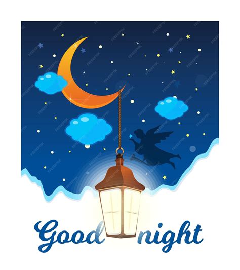 Premium Vector Good Night Poster With Wishes An Angel Flies In The Night Sky