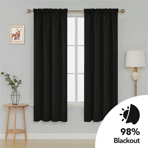 Deconovo Black Blackout Curtains Rod Pocket Curtain Panels Room ...